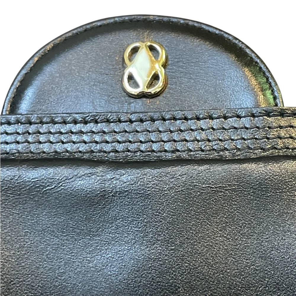 Vintage Block Black Leather Shoulder Bag Purse Structured 50s 60s